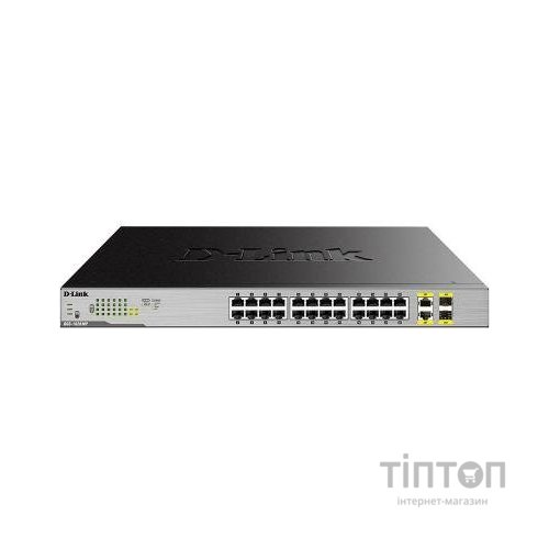 Комутатор D-Link DGS-1026MP 24x1GE c PoE, 2x1GE/SFP PoE 802.3 af/at 370Вт, Некерований
