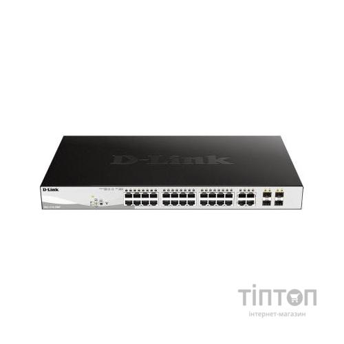 Комутатор D-Link DGS-1210-28MP 24x1GE PoE, 4xSFP 1G, PoE бюджет 370W, Smart