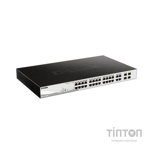 Комутатор D-Link DGS-1210-28MP 24x1GE PoE, 4xSFP 1G, PoE бюджет 370W, Smart