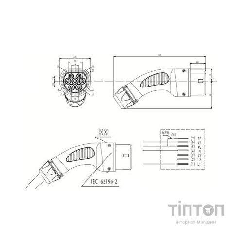 Конектор для заряджання електромобіля Duosida Type2, 32A, 3-фазный (EV200191)