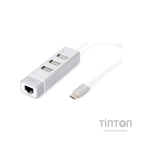 Концентратор-адаптер DIGITUS USB Type-C, 3xUSB Fast Ethernet