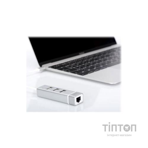 Концентратор-адаптер DIGITUS USB Type-C, 3xUSB Fast Ethernet