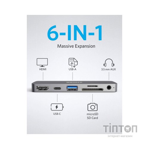 Концентратор Anker PowerExpand Direct 6-in-1 USB-C PD Media Hub (Gray) (A83620A1)