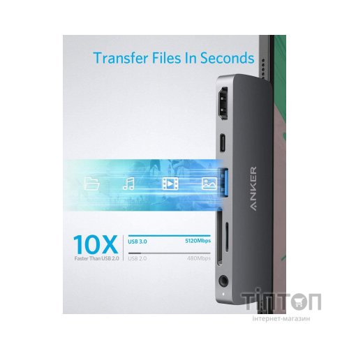 Концентратор Anker PowerExpand Direct 6-in-1 USB-C PD Media Hub (Gray) (A83620A1)