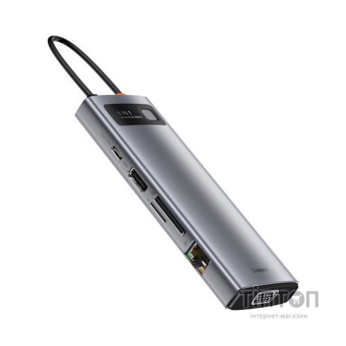 Концентратор Baseus USB3.1 Type-C to USB C(PD)100W/HDMI 4K 30Hz/VGA/USB3.2/RJ45/SD+TF,9in1 Grey (CAHUB-CU0G)