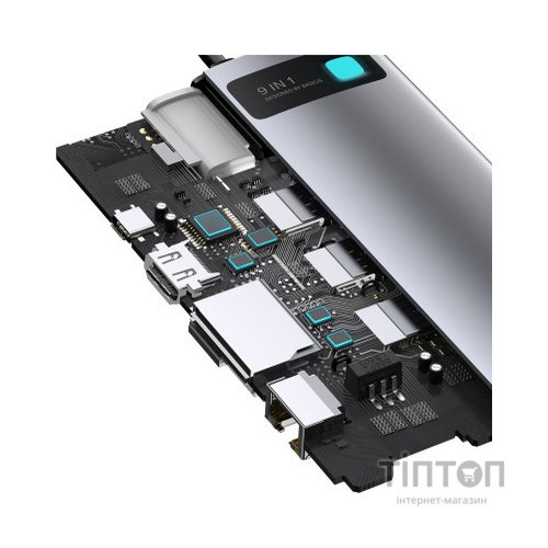 Концентратор Baseus USB3.1 Type-C to USB C(PD)100W/HDMI 4K 30Hz/VGA/USB3.2/RJ45/SD+TF,9in1 Grey (CAHUB-CU0G)