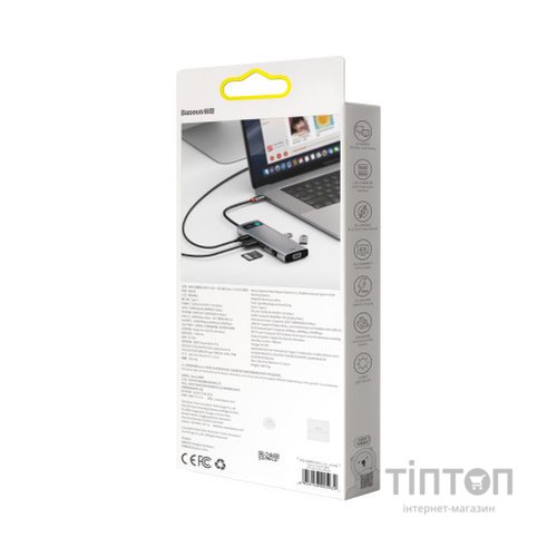Концентратор Baseus USB3.1 Type-C to USB C(PD)100W/HDMI 4K 30Hz/VGA/USB3.2/RJ45/SD+TF,9in1 Grey (CAHUB-CU0G)