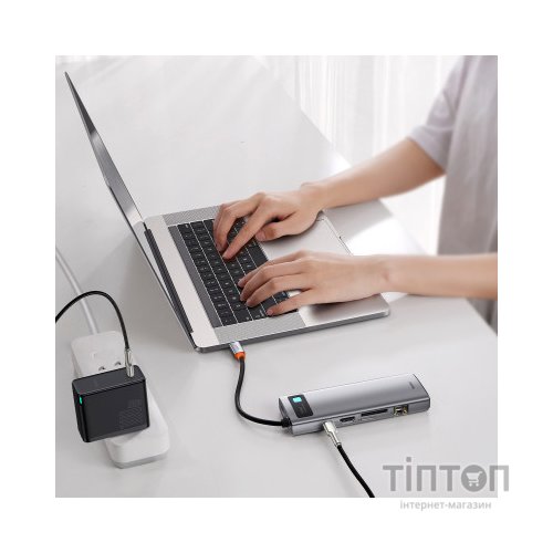 Концентратор Baseus USB3.1 Type-C to USB C(PD)100W/HDMI 4K 30Hz/VGA/USB3.2/RJ45/SD+TF,9in1 Grey (CAHUB-CU0G)