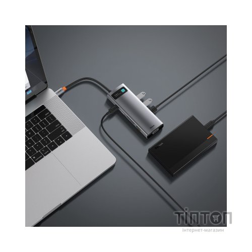 Концентратор Baseus USB3.1 Type-C to USB C(PD)100W/HDMI 4K 30Hz/VGA/USB3.2/RJ45/SD+TF,9in1 Grey (CAHUB-CU0G)