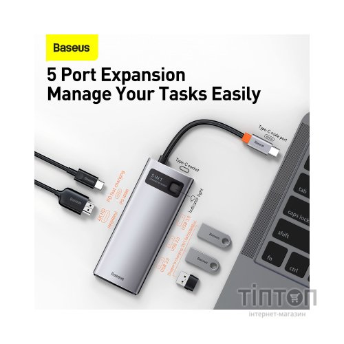 Концентратор Baseus USB3.1 Type-C to USB Type C PD 100W/HDMI 4K 60 Hz/3*USB 3.2 Gen1/ 5in1 (CAHUB-CX0G)