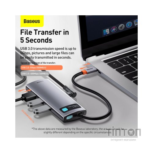 Концентратор Baseus USB3.1 Type-C to USB Type C PD 100W/HDMI 4K 60 Hz/3*USB 3.2 Gen1/ 5in1 (CAHUB-CX0G)