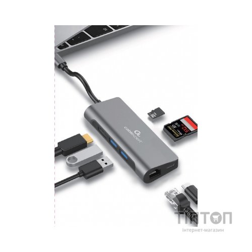Концентратор Cablexpert USB-C 5-in-1 (HUB/HDMI/PD/CR/Lan) (A-CM-COMBO5-01)