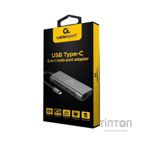 Концентратор Cablexpert USB-C 5-in-1 (HUB/HDMI/PD/CR/Lan) (A-CM-COMBO5-01)