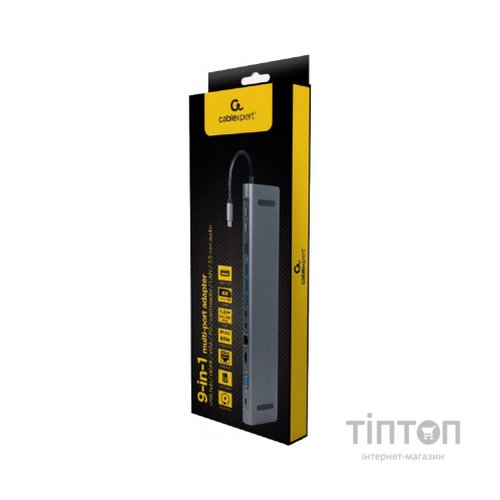 Концентратор Cablexpert USB-C 9-in-1 (Hub/HDMI/VGA/PD/card-reader/lan/audio) (A-CM-COMBO9-01)
