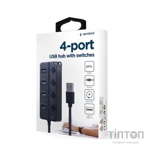 Концентратор Gembird 4 ports (1xUSB3.1+3xUSB2.0) switch black (UHB-U3P1U2P3P-01)