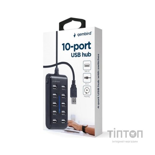 Концентратор Gembird USB 2.0 10 ports black (UHB-U2P10P-01)