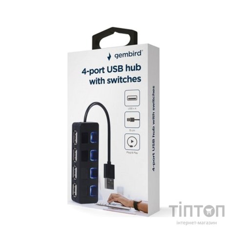 Концентратор Gembird USB 2.0 4 ports switch black (UHB-U2P4-05)