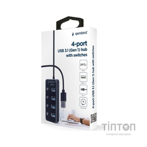 Концентратор Gembird USB 3.0 4 ports switch black (UHB-U3P4P-01)
