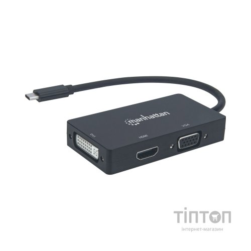 Концентратор Intracom USB3.1 Type-C to HDMI/DVI-I/VGA Black Manhattan (152983)