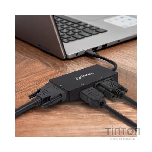 Концентратор Intracom USB3.1 Type-C to HDMI/DVI-I/VGA Black Manhattan (152983)
