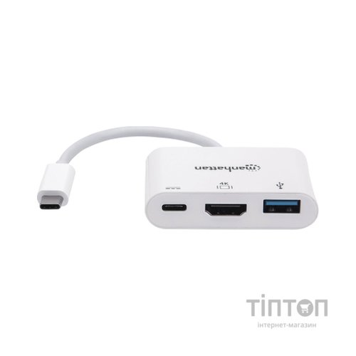 Концентратор Intracom USB3.1 Type-C to HDMI/USB 3.0/PD 60W 4-in-1 White Manhattan (152945)