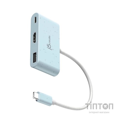 Концентратор J5create USB-C 3-in-1 1xHDMI + 1xUSB 3.2 + 1xUSB-C PD100W blue (JCA379EC-N)