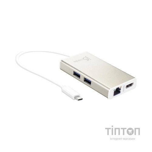 Концентратор J5create USB-C 5-in-1 2xUSB 3.0 + HDMI 4K + USB-C PD + RJ45 1000Mbps gray (JCA374-N)