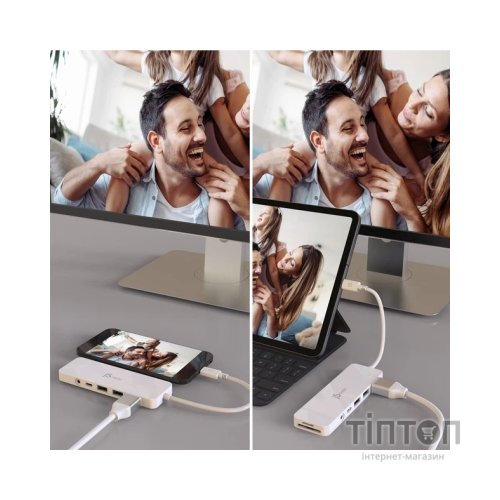Концентратор J5create USB-C 6-in-1 2xUSB 3.1 + USB-C PD + HDMI + SD/TF + 3.5mm white (JCD373-N)