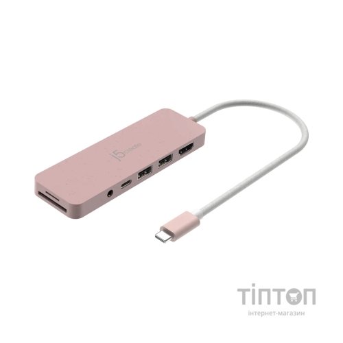 Концентратор J5create USB-C 6-in-1 2xUSB 3.2 + USB-C PD + HDMI 4K + SD/TF + 3.5mm rose (JCD373ER-N)