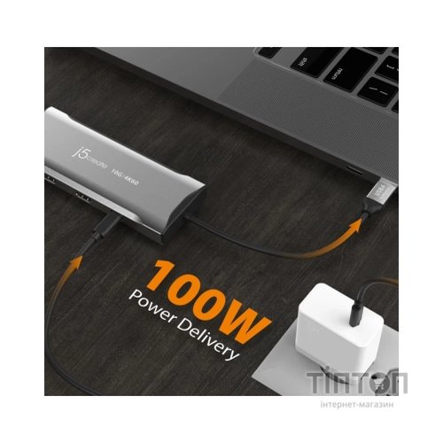 Концентратор J5create USB-C 9-in-1 2xUSB 3.2 + 2xUSB-C PD + 2xHDMI 4K + DisplayPort + SD/TF + RJ45 1000Mbps gray (JCD397-N)