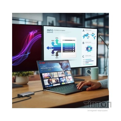Концентратор J5create USB-C 9-in-1 2xUSB 3.2 + 2xUSB-C PD + 2xHDMI 4K + DisplayPort + SD/TF + RJ45 1000Mbps gray (JCD397-N)