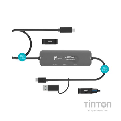 Концентратор J5create USB-C + USB A to 2xUSB + USB-C switch hub (JCH462-N)