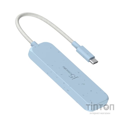 Концентратор J5create USB-C to 4xUSB-A 3.2 10Gbps cyan (JCH341EC-N)