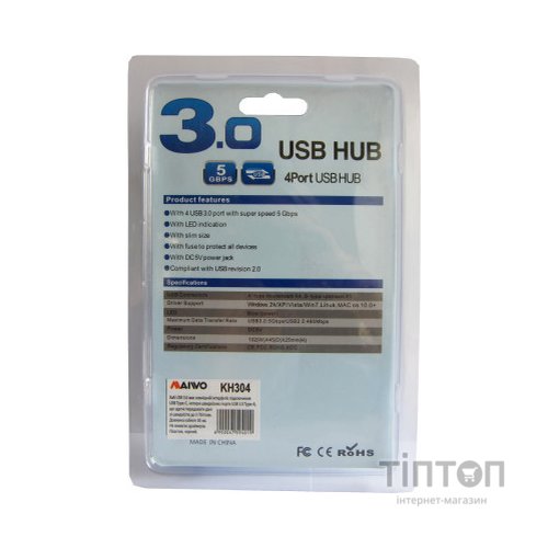 Концентратор Maiwo USB 3.1 Type-C - 4 port USB 3.0 Type-А, cable 30 cm (KH304)