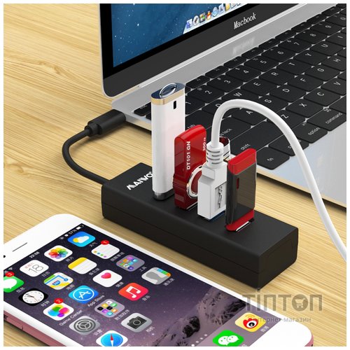 Концентратор Maiwo USB Type-C to 4х USB3.0 cable 15 cm (KH304C)