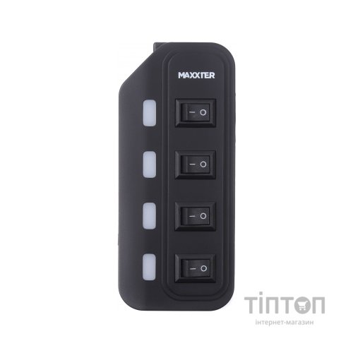 Концентратор Maxxter 4 x USB 2.0 Type-A 1m cable + 5V1A adapter (HU2A-4P-AC-02)