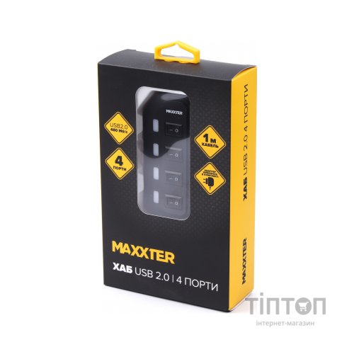 Концентратор Maxxter 4 x USB 2.0 Type-A 1m cable + 5V1A adapter (HU2A-4P-AC-02)