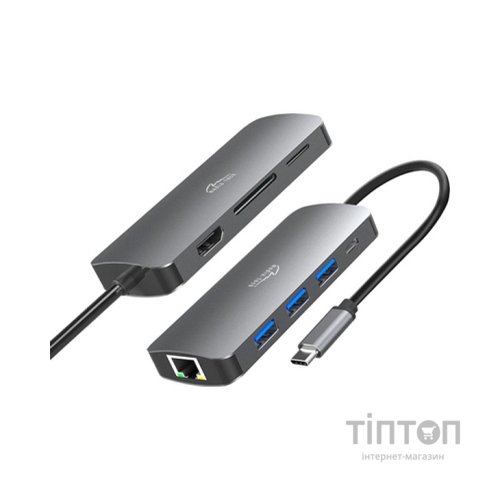 Концентратор Media-Tech USB3.1 Type-C to HDMI/USB 3.0x3/RJ45/SD/MicroSD/PD 100W Hub Pro 8-in-1 (MT5044)