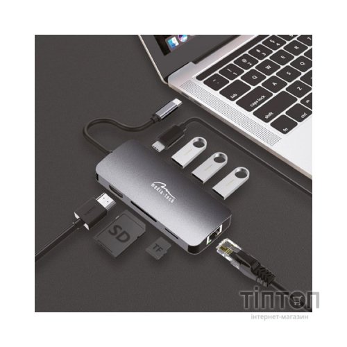 Концентратор Media-Tech USB3.1 Type-C to HDMI/USB 3.0x3/RJ45/SD/MicroSD/PD 100W Hub Pro 8-in-1 (MT5044)