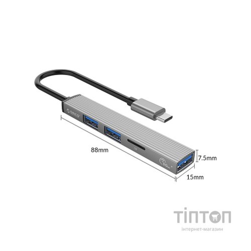Концентратор Orico Type-C to USB3.0, 2xUSB2.0, TF (AH-12F-GY-BP) (CA913541)