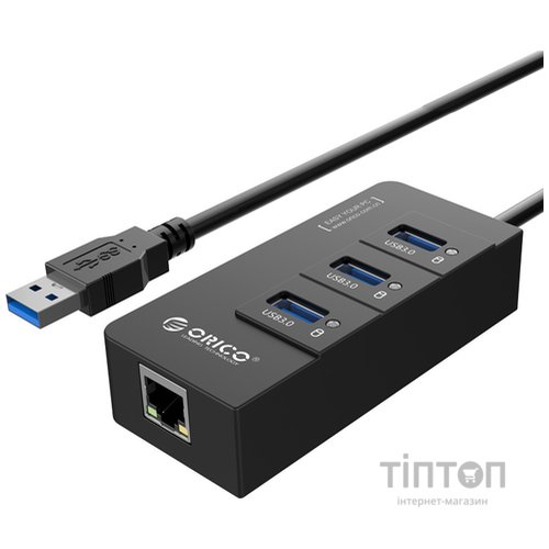 Концентратор Orico USB 3.0 3 port + RJ45 (HR01-U3-V1-BK-BP) (CA912742)