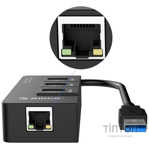Концентратор Orico USB 3.0 3 port + RJ45 (HR01-U3-V1-BK-BP) (CA912742)