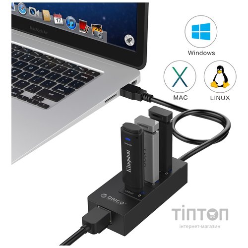 Концентратор Orico USB 3.0 3 port + RJ45 (HR01-U3-V1-BK-BP) (CA912742)