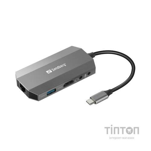 Концентратор Sandberg USB3.1 Type-C to HDMI/USB 3.0x2/RJ45/SD/TF/PD 100W 6in1 (136-33)