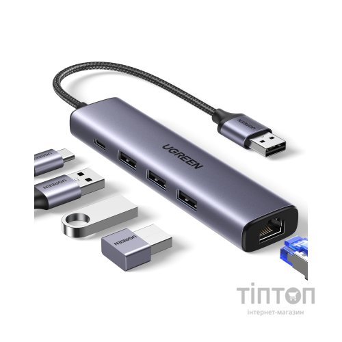 Концентратор Ugreen USB 3.0 to 3хUSB 3.0/Type-C+RJ45(1000M) Ethernet 5in1 CM475 (60554)