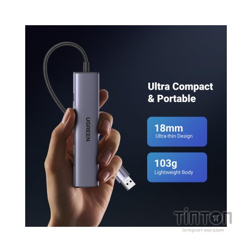 Концентратор Ugreen USB 3.0 to 3хUSB 3.0/Type-C+RJ45(1000M) Ethernet 5in1 CM475 (60554)