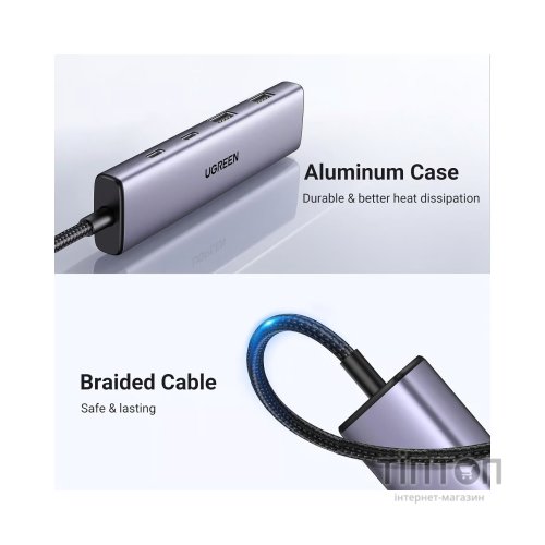 Концентратор Ugreen USB-C to 2xUSB 3.0 + 2xUSB-C CM473 gray (15395)