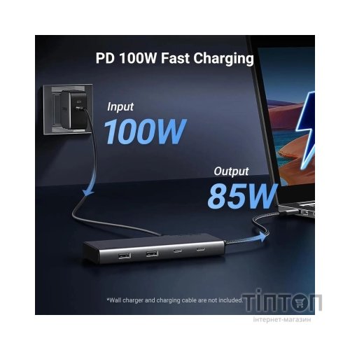 Концентратор Ugreen USB-C to 2xUSB 3.2 + 2xUSB-C 3.2 + 2xHDMI + DP 4K60Hz + PD 100W CM639 gray (35625)
