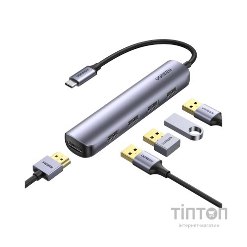 Концентратор Ugreen USB-C to 4xUSB 3.0 + HDMI CM417 gray (20197)