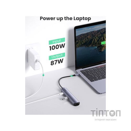 Концентратор Ugreen USB3.0 Type-C to HDMI 4K30Hz/USB 3.0x2/RJ45/PD CM418 (10919)